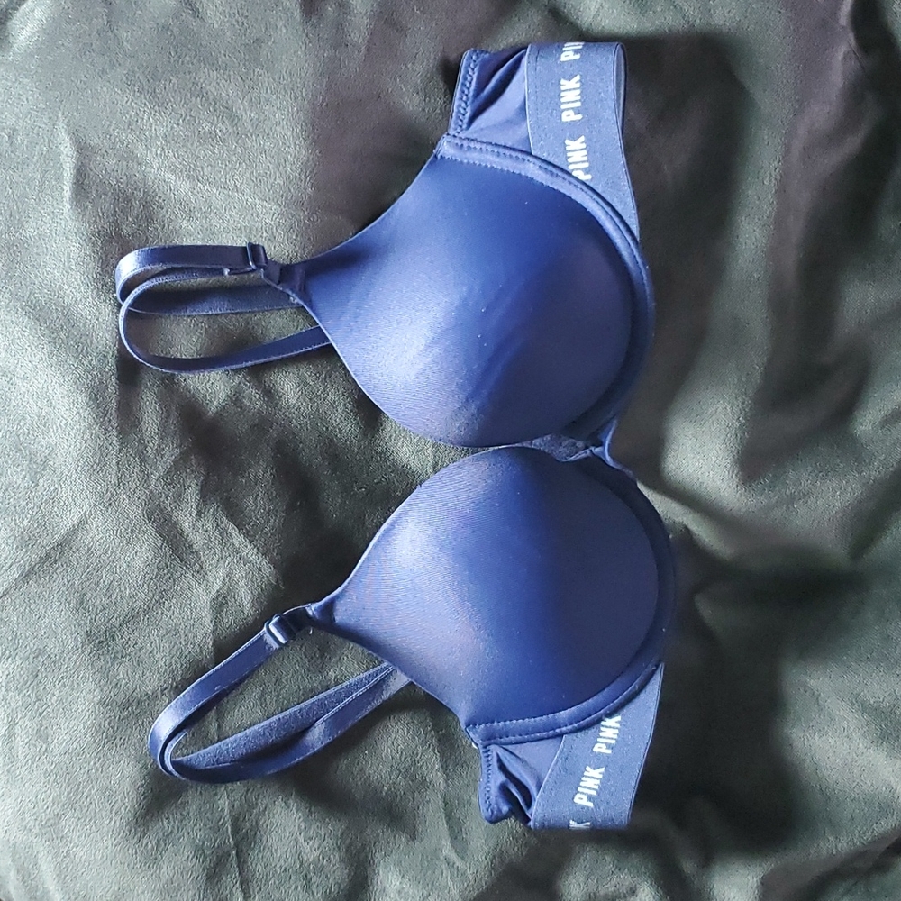 Navy Blue, 32B, Pink Victoria Secret bra